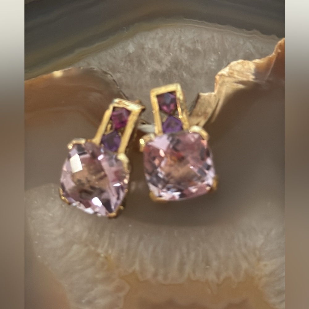 Vintage 925 & YGP amethyst earrings .75" 5 gram tw